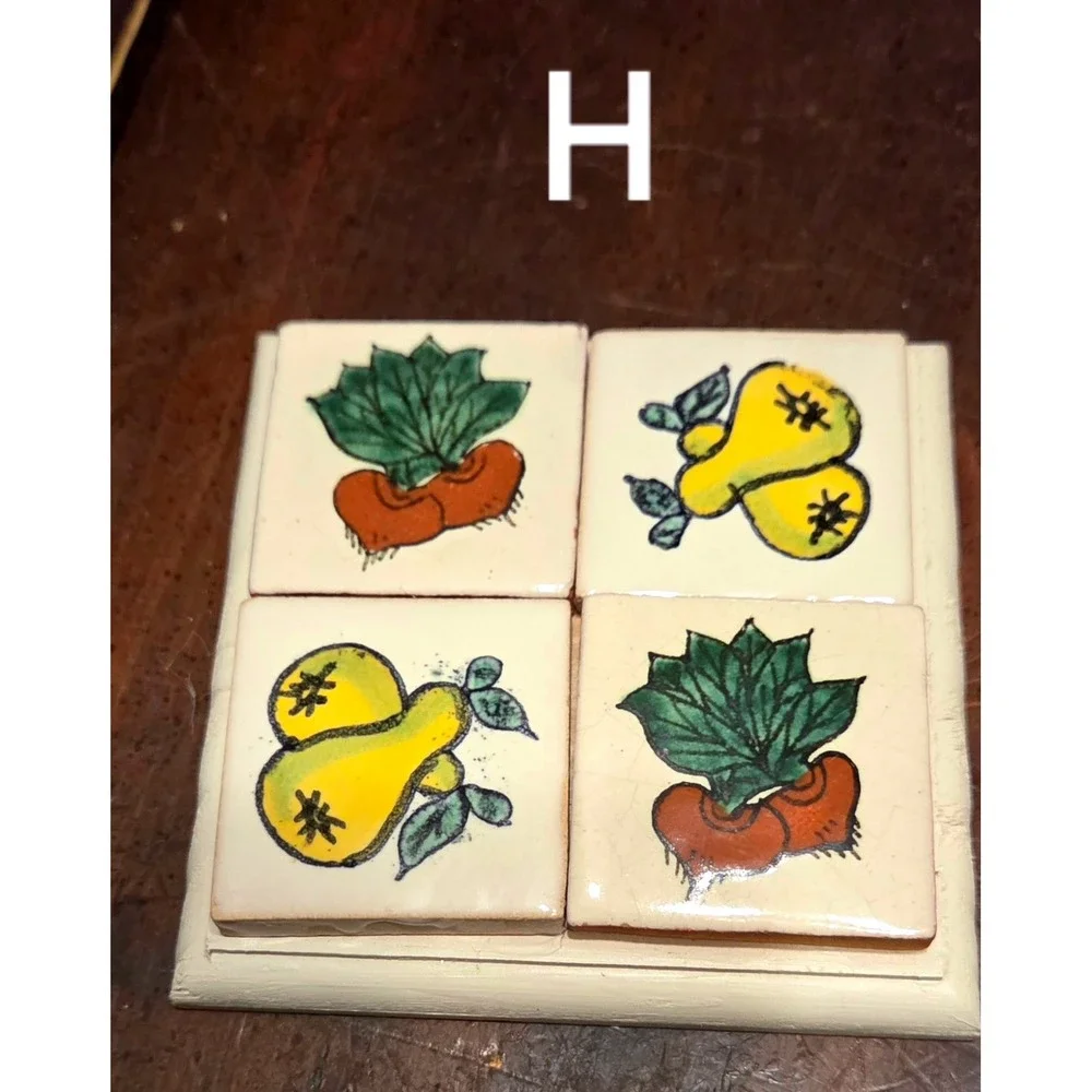 Vintage Hand Painted Ceramic Tile Coaster Fruit Vegetable Folk Art Your Choice